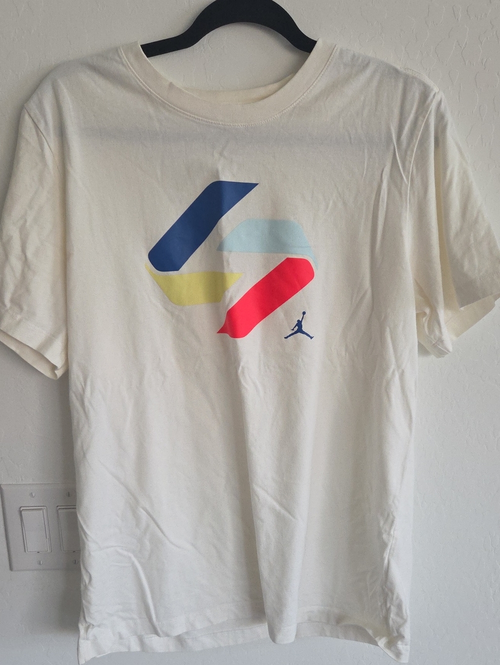 Jordan Cream Short-Sleeve Logo Tee with Multicolor Chevron